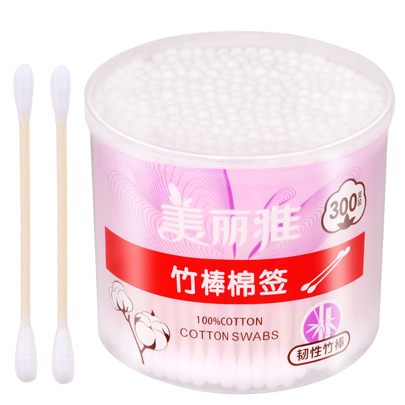 MARYYA Double-Ended Cotton Swabs, 300 Pieces Per Box, Round-Tip Makeup Cleaning Sticks, Ear-Picking Disposable Adult Sterilized Cotton Swabs