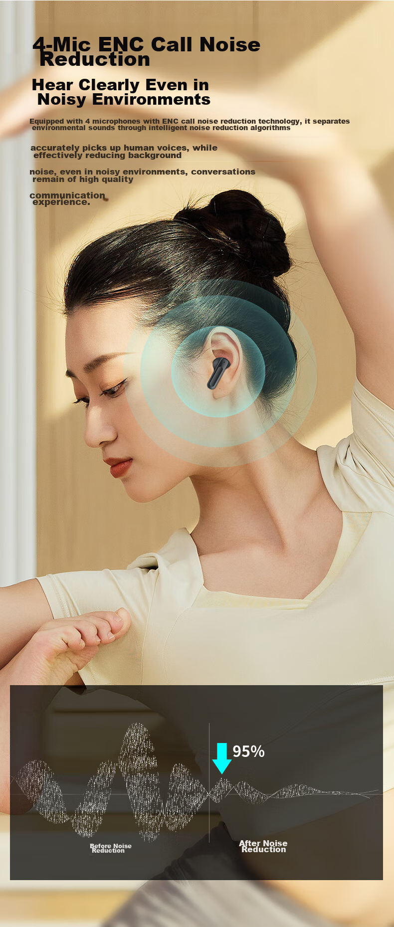 Newmine Q7 True Wireless Bluetooth Earphones, ANC Active Noise Cancellation Headphones, Sports Running Call Noise Reduction, In-Ear Low Latency Ultra-Long Battery Life Universal for Apple Xiaomi Huawei White 2
