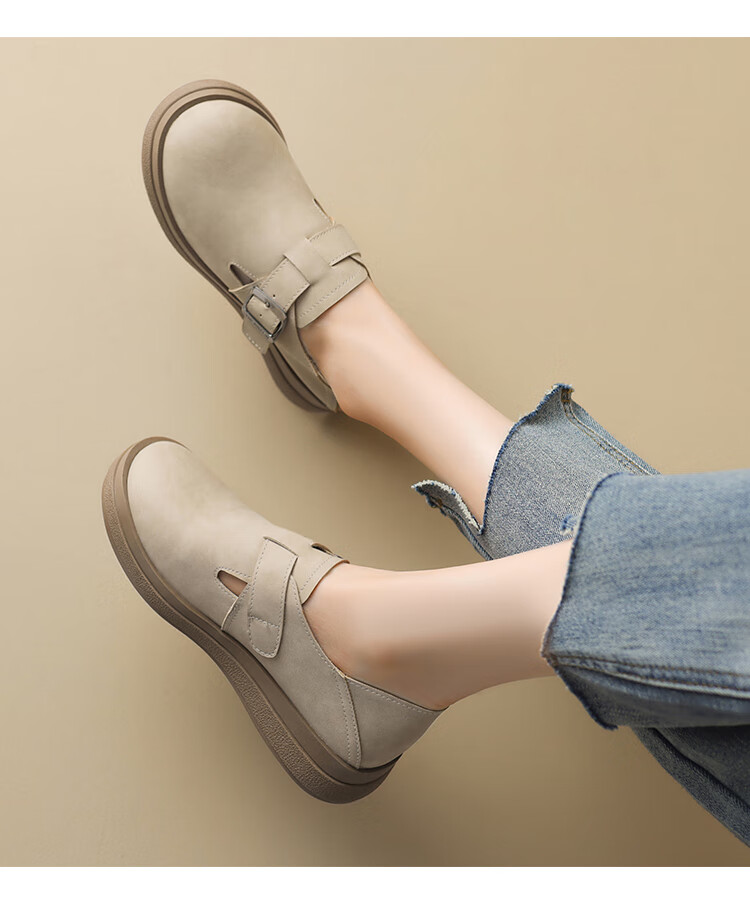 ZHR Women's Single Shoes, Versatile And Simple Soft-Soled Birkenstock-Style Shoes, Comfortable Buckle Women's Shoes, JF20, Apricot Color, Size 38 12