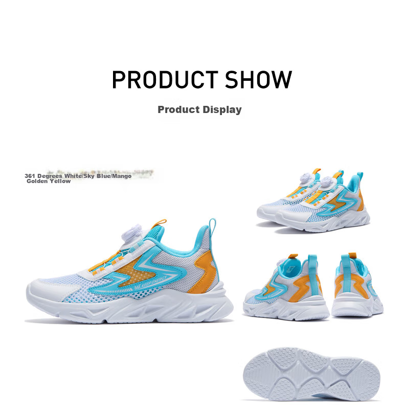361° Children's Shoes, Kids' Running Shoes for Summer, Boys And Girls Aged 3-14, Large Mesh with Rotary Knob, White, Size 35 37