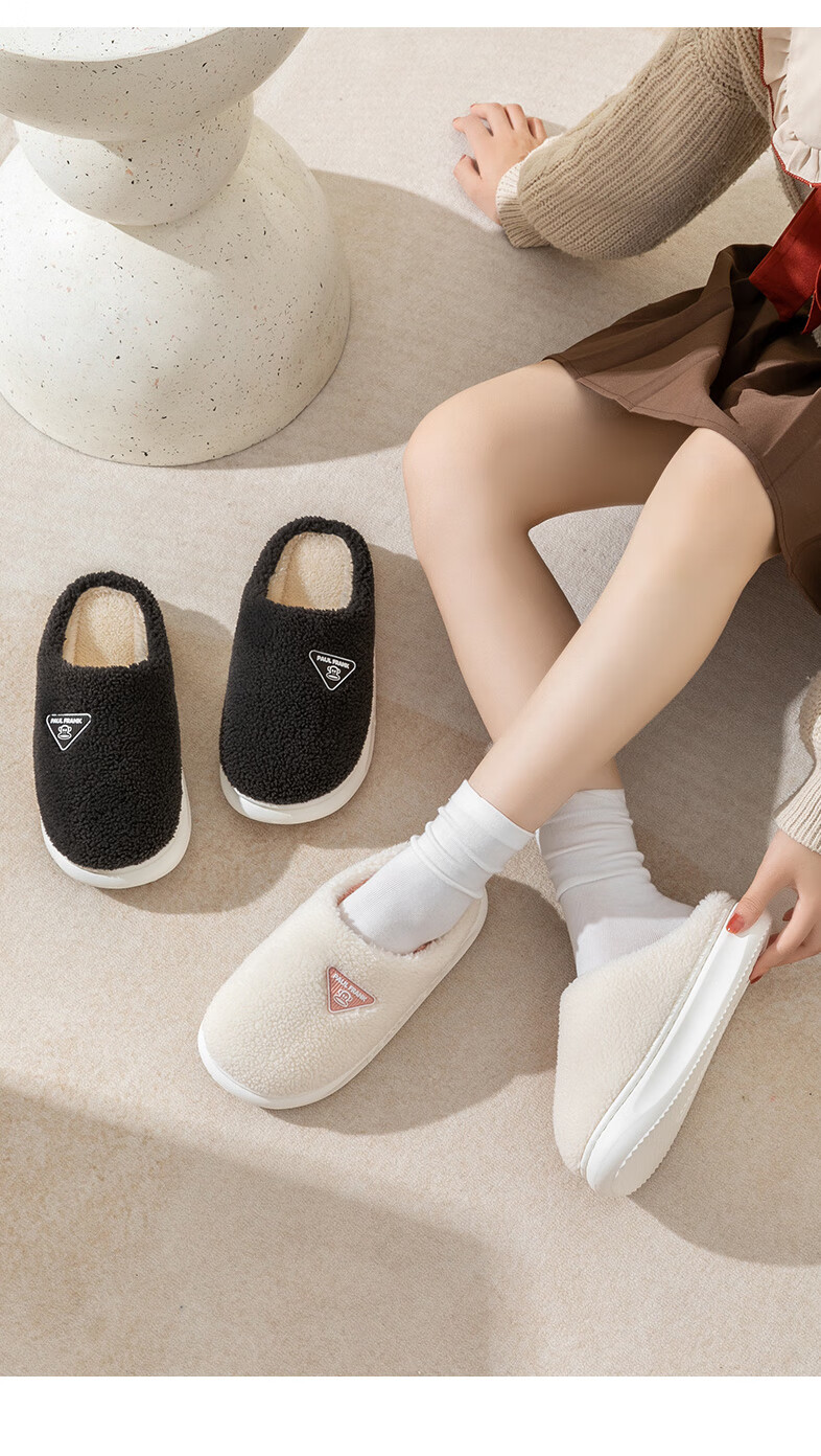 Paul Frank Cotton Slippers for Women, Autumn And Winter Home Fleece-Lined Thick Sole Warm Cotton Shoes for Men SH100 White 250 10