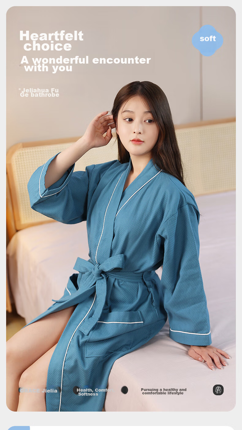 Grace Five-Star Hotel Bathrobe for Couples, Pure Cotton Soft Absorbent Home Bathrobe, All-Cotton Unisex, Moon Gray, M 1
