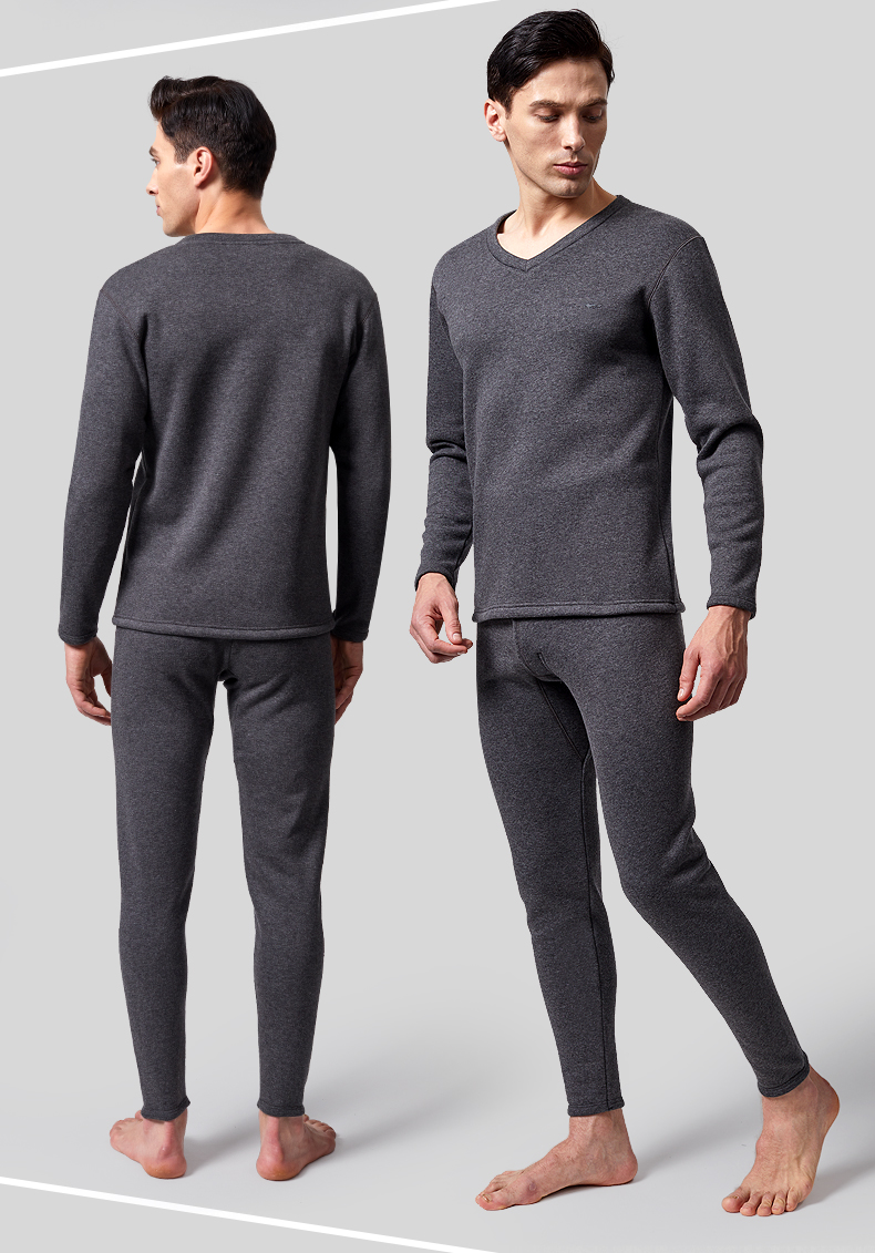 SEPTWOLVES [Wool Warmth] Thermal Underwear for Men, Fleece-Lined Thickened Autumn And Winter Cold-Proof Underwear Set (V-Neck) 2