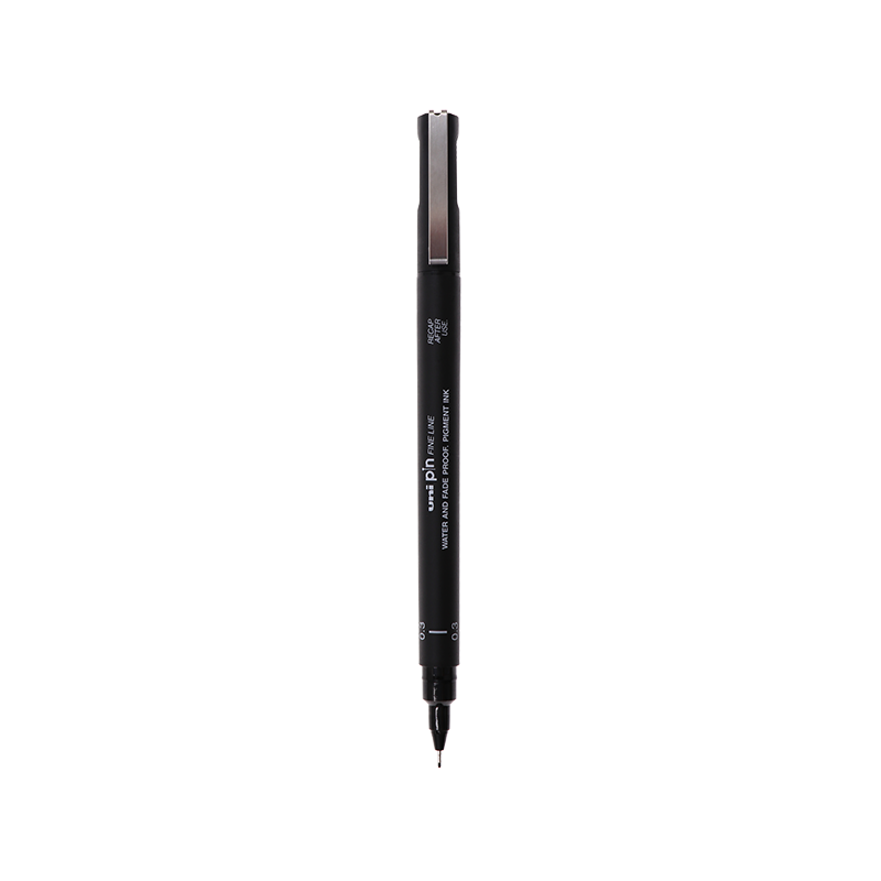 Uni Mitsubishi 0.3mm Water-Based Drawing Needle Pen, PIN-200 Art Design Outlining Pen, Black Barrel with Black Ink, Single Pe
