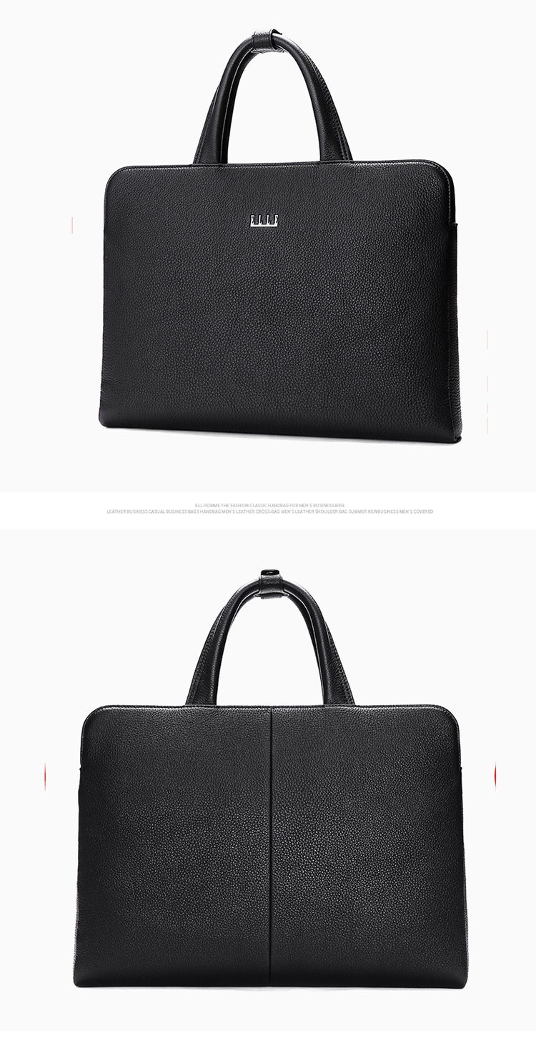 ELLE HOMME Men's Business Briefcase, Fashionable Genuine Leather Handbag, Lightweight Cowhide Men's Bag, 03310 Black, Birthday Gift 10