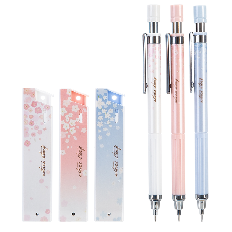 Deli Yinglv 0.5mm Mechanical Pencil Combination Set, Student Stationery Drawing Exam Use, 3 Automatic Pencils, 3 Boxes of HB Mechanical Pencil Refills, 33125
