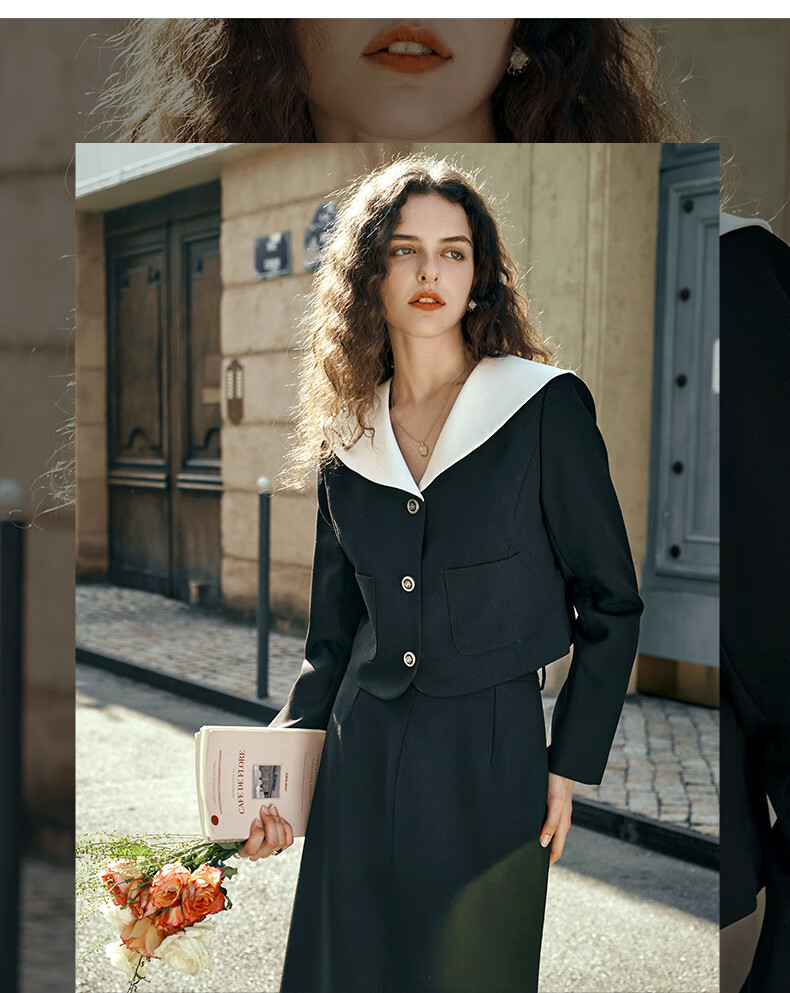 Olrain Eurielle Black Chic Short Jacket Women's Autumn New Elegant Top Coat (Second Batch) XL 7