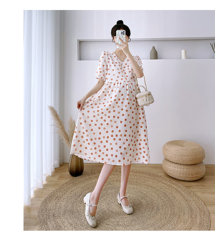 JOYNCLEON Maternity Summer Dress Lightweight Plus Size Loose Polka Dot Floral Long Dress Orange XL Jly157192 19