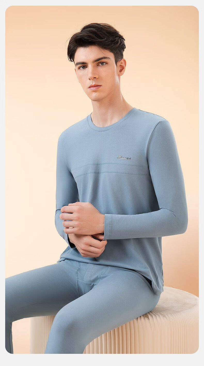 Fenteng Men's Thermal Underwear Autumn Winter Lightweight Stretch Basic Set Top and Bottom 4