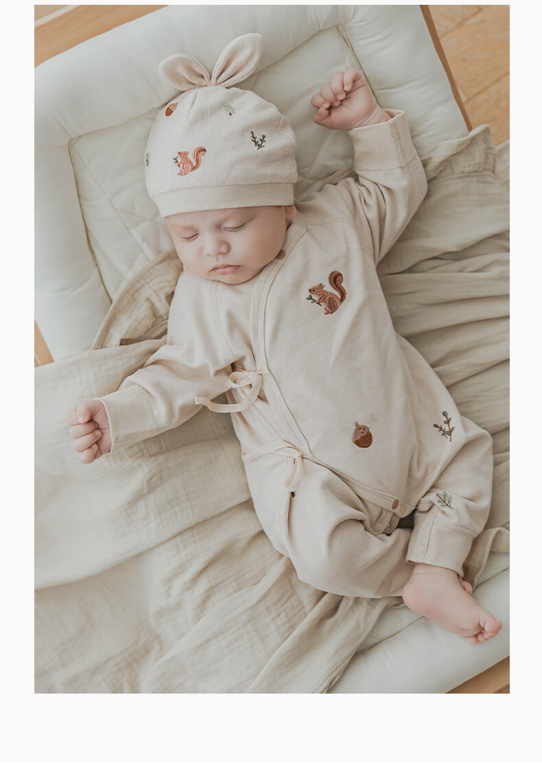Guaiqi Bear Newborn Pure Cotton One-Piece Spring and Autumn Pajamas Monk Suit Baby Seamless Romper Crawling Suit 13