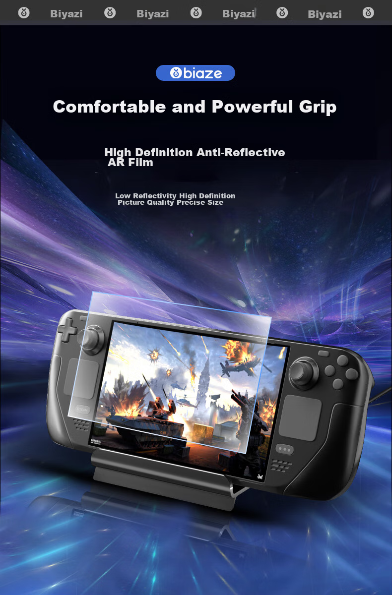 BIAZE Screen Protector for Steam Deck/OLED, AR Anti-Glare Film, Dust-Proof Sticker, High-Definition Anti-Fingerprint Nano Tempered Glass Film for Gaming Console 1