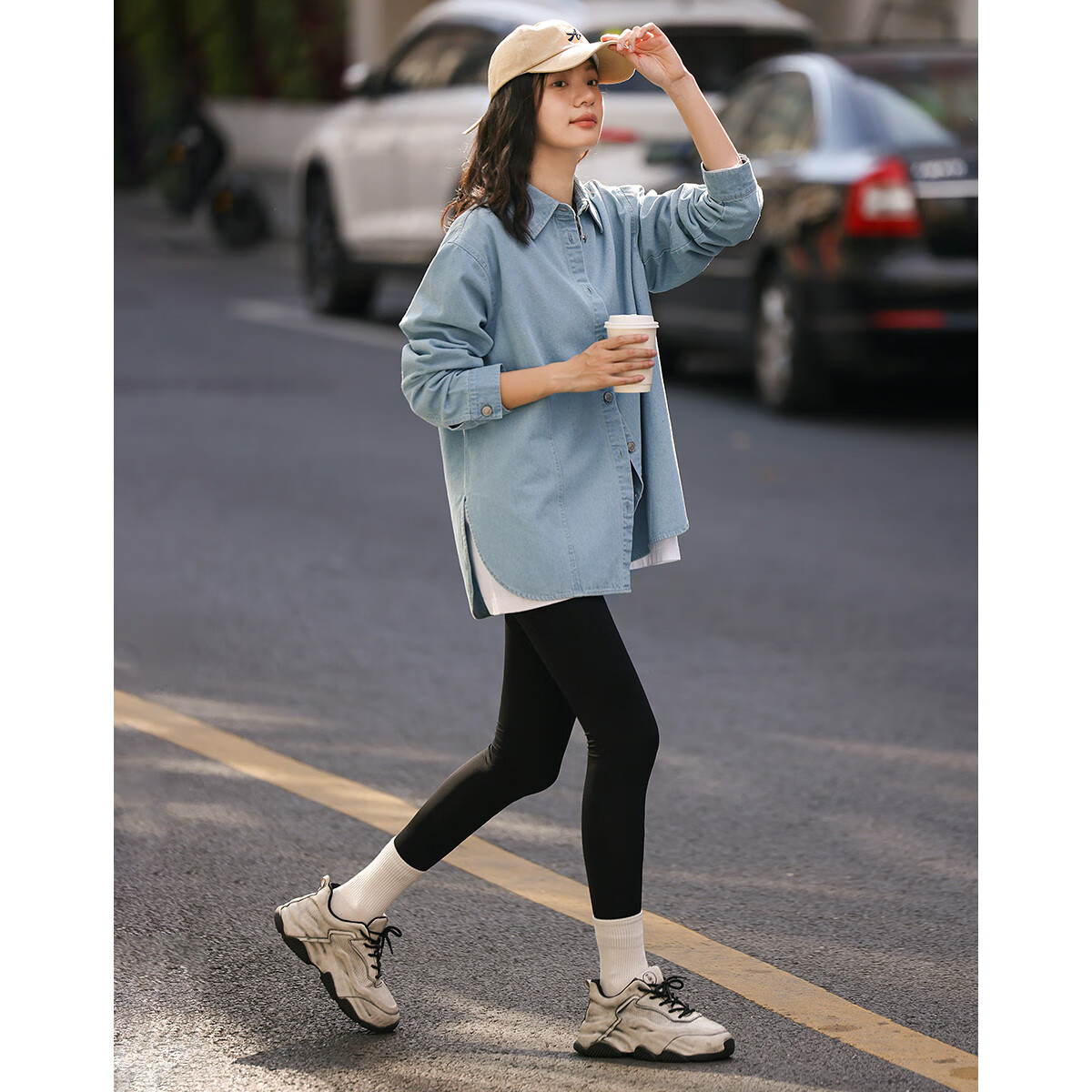 Dme [Light-Colored Denim Shirt] Spring And Autumn Youthful Age-Reducing Artistic Elegant Simple Basic Shirt for Wome