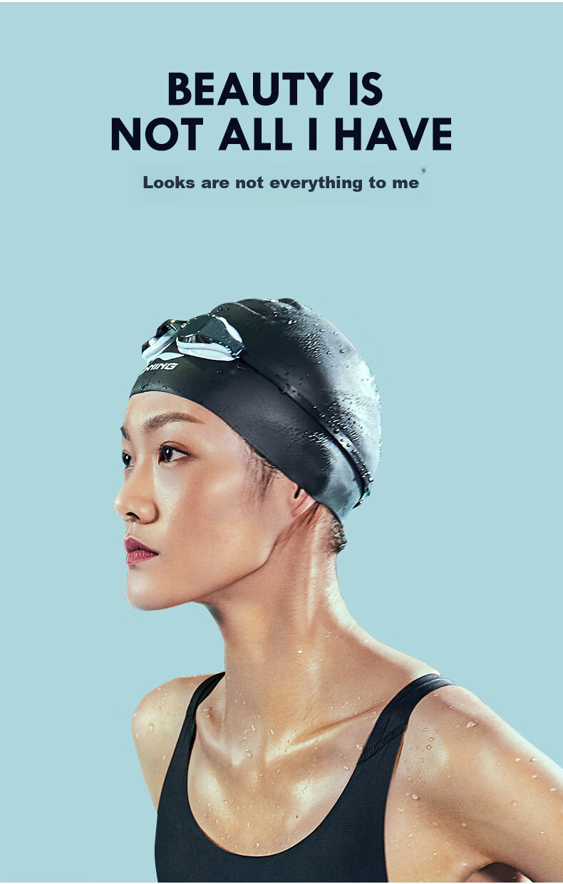 Li-Ning LI-NING Long Hair Silicone Waterproof Swimming Cap, Unisex Swim Cap, LSJK808 Black 2