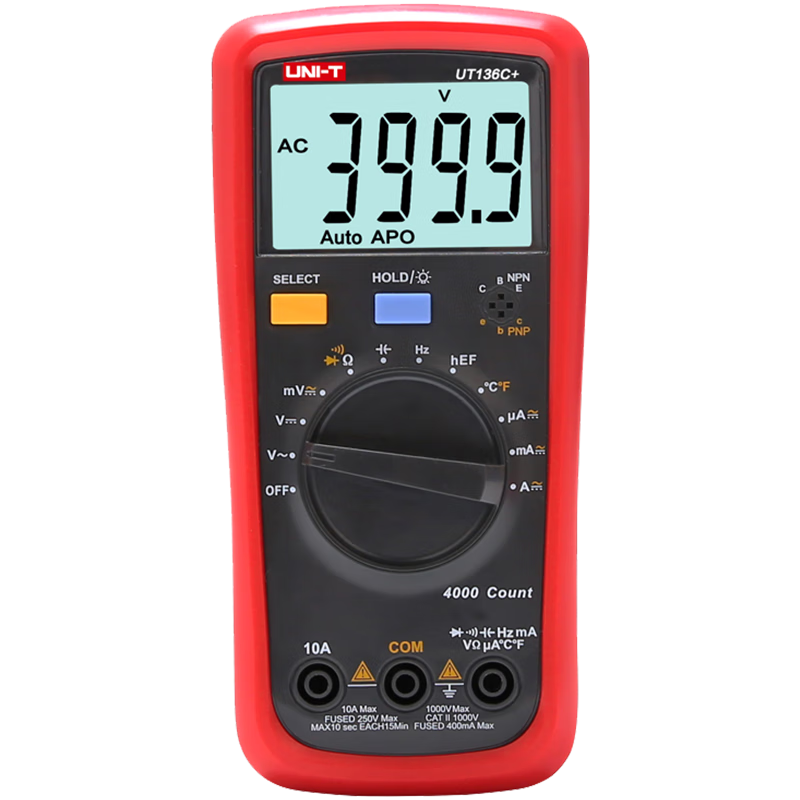 UNI-T UT136C+, Auto-Ranging Digital Multimeter, Universal Meter, Electrician's Meter for Home Use, High Precision, Backlit with Temperature Measurement Functio