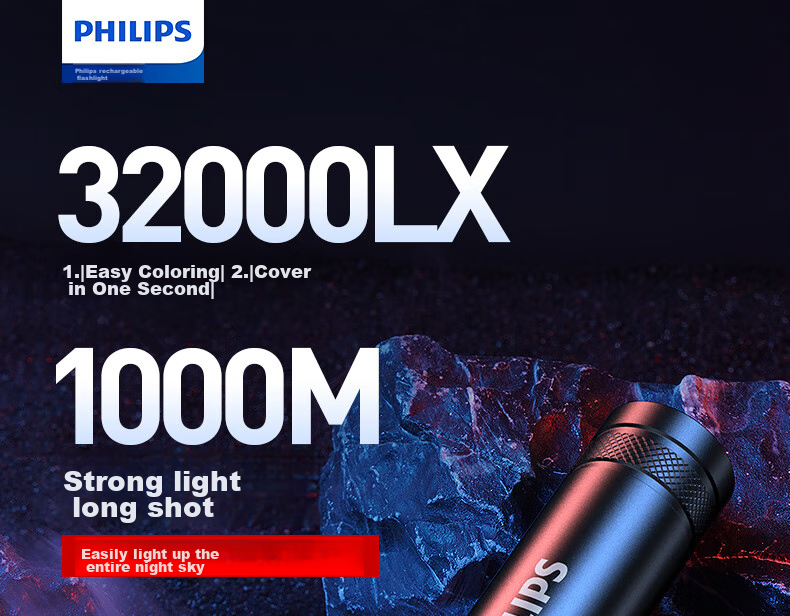 PHILIPS Flashlight, High Brightness, Long-Range, Long Battery Life, Camping Light, Ultra-Bright, Zoomable, Laser, Rechargeable, Portable, Emergency, SFL8168 1