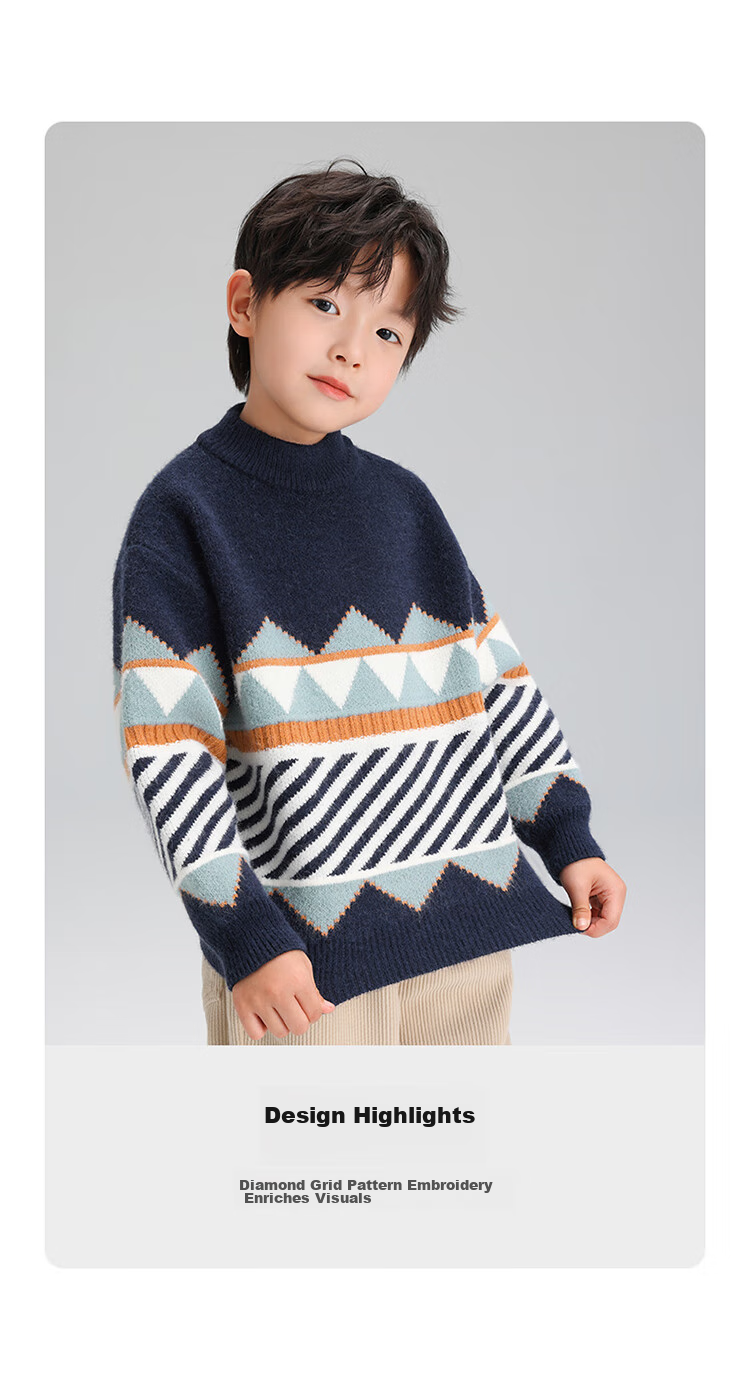 Zuoxi Boys' Sweater, Children's Thickened Autumn And Winter 2025 New Style, Boys' Knitted Sweater, Winter Pullover, Navy Blue, Size 160 3