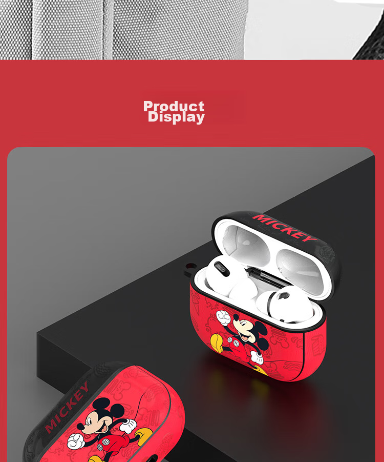 ESCASE AirPods Pro Second-Generation Protective Case, Apple Pro 2 Earphone Cover, Disney Mickey Cartoon Leather Texture Soft Trendy Men's Personalized Creative 2022 Model Gray 16