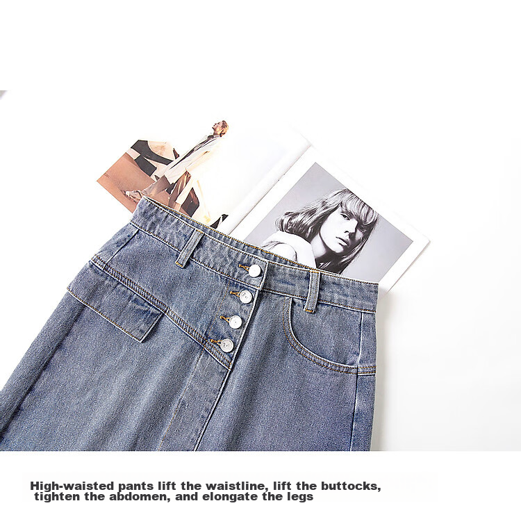 Dme [Irregular Cotton A-Line Skirt] Summer Washed Pocket Zipper Denim Midi Skirt for Women, Medium Denim Blue, L 6