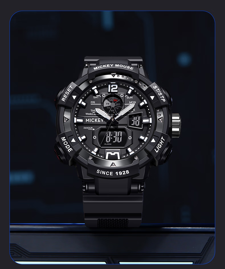 Disney Watch for Men, Students, Trendy Sports, Waterproof, Teenagers, Middle And High School Students, Multifunctional Dual Display Digital Watch, Cool Black And Purple 14