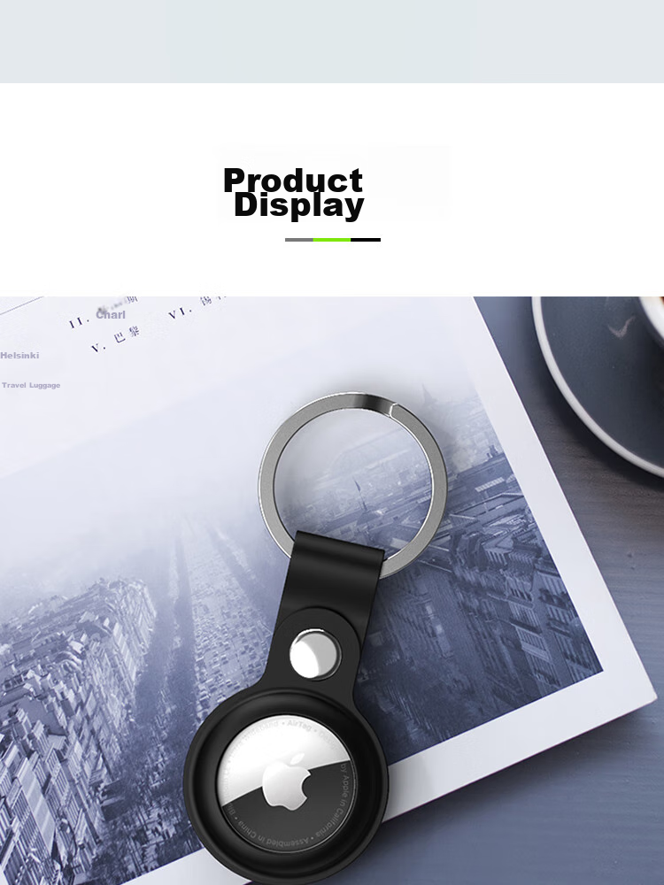ESCASE Airtag2 Protective Case, Apple Anti-Loss Device Keychain, Silicone Ultra-Thin, Anti-Slip And Shockproof Hook Ring KPLE02 Black 21