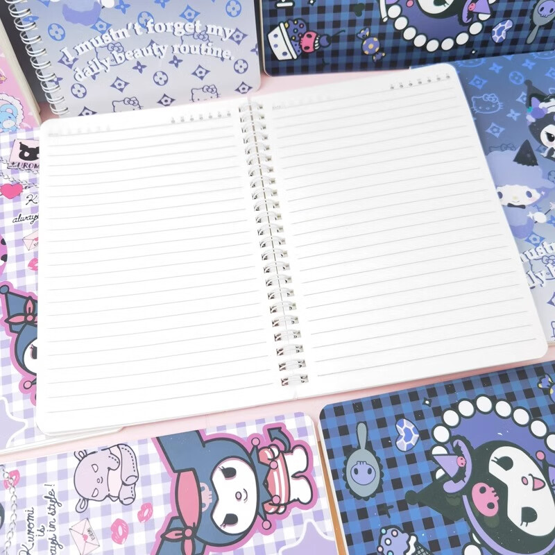 Shaonianban Sanrio Officially Licensed A5 Spiral Notebook Kuromi KRMA5 Side-Flip Notebook, Purple, 4-Pack, Essential for Back to School, Student Diary, Journal 4