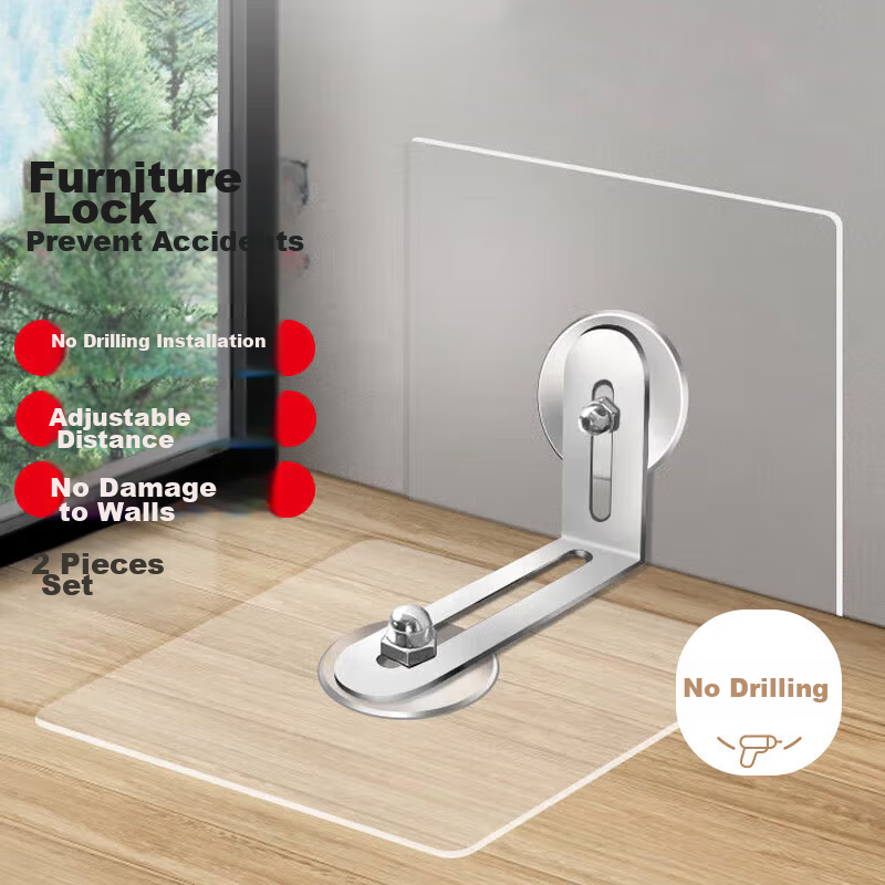 Chaoji Jia Pin Anti-Tipping Device, No Drilling Required, Bookshelf Cabinet Anti-Fall Shoe Cabinet Wardrobe Fixer, Metal Screws Wall-Mounted