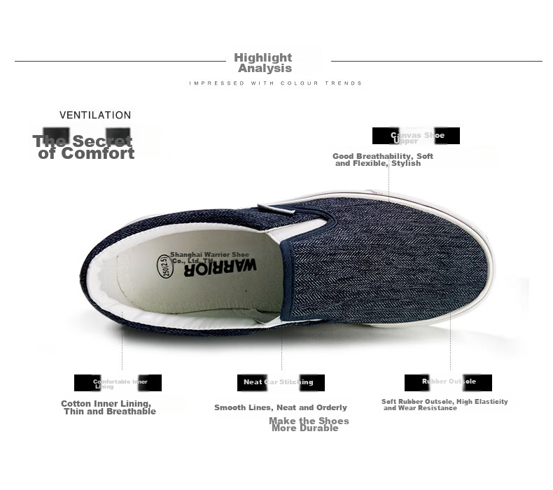 Warrior Canvas Shoes for Men, Comfortable Slip-On Loafers, Traditional Beijing Cloth Shoes, Casual Footwear A066 Gray 41 7