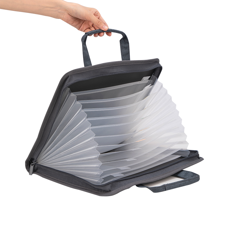 Deli A4/13-Compartment Vertical Fabric Accordion File Folder, Multi-Layer Document Organizer, Exam Paper Storage Bag, File Handbag, File Folder for Office, Business, Students, 72560, Dark Gray