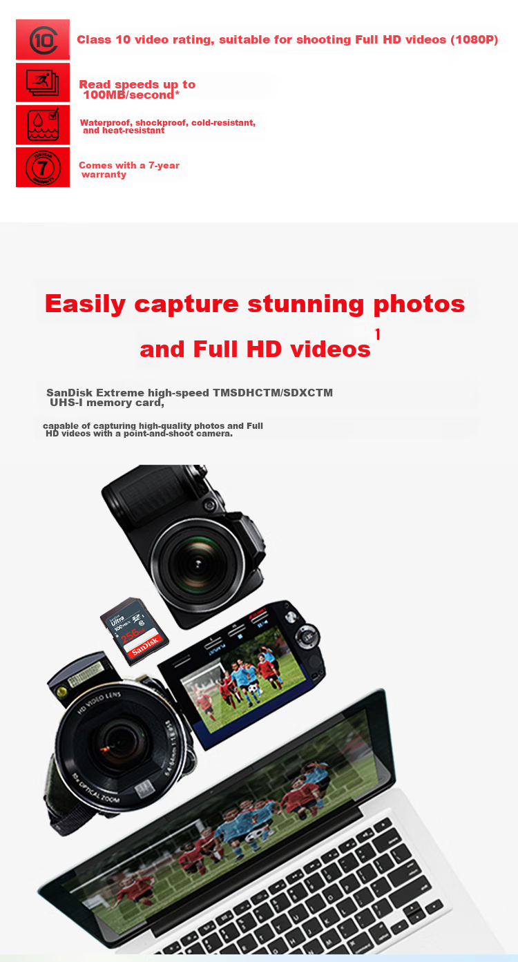 SanDisk 256GB SD Memory Card C10 for Full HD Video Recording, Mirrorless/DSLR Digital Camera Storage Card, Durable And High-Value 4