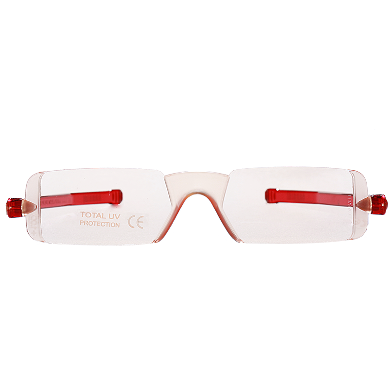NANNINI Imported Anti-Blue Light Reading Glasses, Lightweight And Stylish Foldable Portable Frameless High-Definition Reading Glasses, Red, 150 Degrees