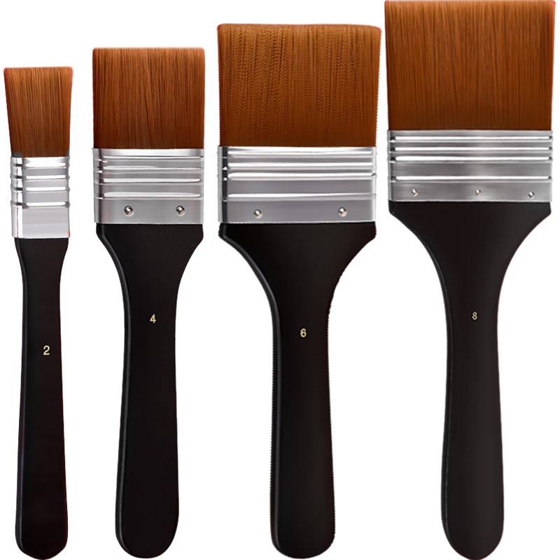 BGI-WAPM Art Board Brush Set, 4 Pieces Combination Nylon Wide-Head Brushes, Suitable for Acrylic, Gouache, Oil Painting, Wall Painting, And Blackboard Chalk #2#4#6#8