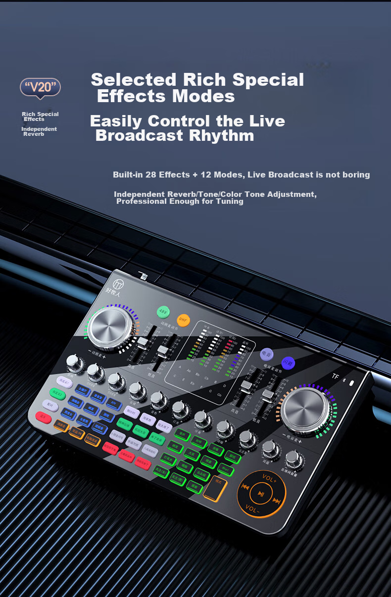 Haomuren V20 Professional Sound Card Live Streaming Equipment Full Set, Wireless Microphone, Outdoor TikTok Host Singing Mobile-Specific Karaoke Mic, Bluetooth Computer Voice Changer 13