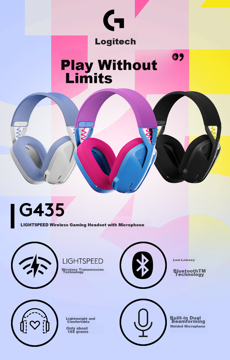 G G733 Wireless Over-Ear Gaming Headset, 7.1 Surround Sound Noise-Canceling Computer Gaming Headset with Microphone, RGB Lighting Effects, for LOL, PUBG FPS Sound Positioning, White 1