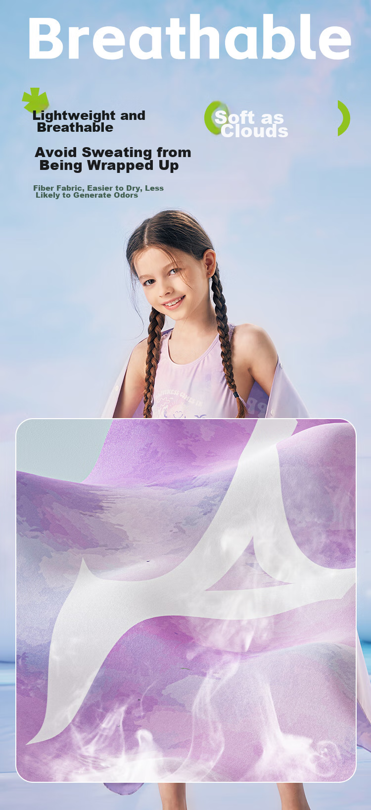 MIZUNO Children's Quick-Drying Absorbent Bath Towel, Soft And Skin-Friendly, Portable Beach Wrap Y3521 Pink-Purple 7