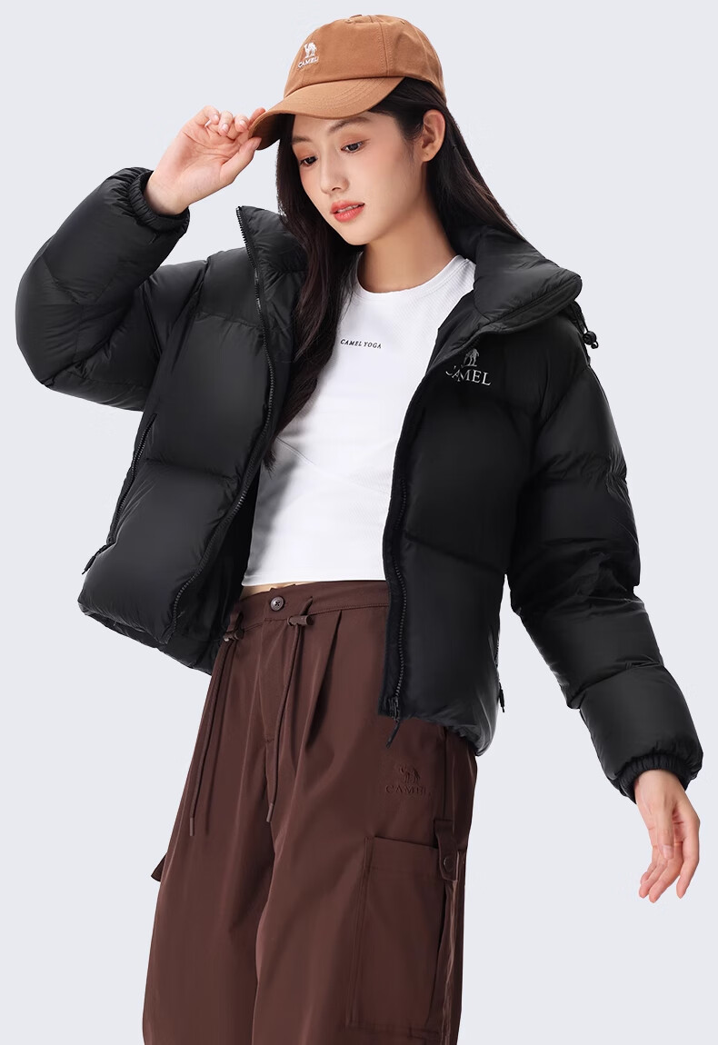 CAMEL [Black Diamond Series] Women's Short Outdoor down Jacket, Ladies' Thickened Warm Hooded Puffer down Coat 31