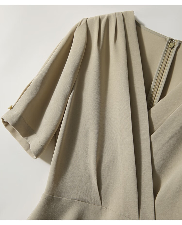 Jeanswest Women's Dress, Summer 2026, Light Luxury Style, Waist-Cinching, French Elegant Feel, Cool Season Slimming, Khaki Color, Size S 10
