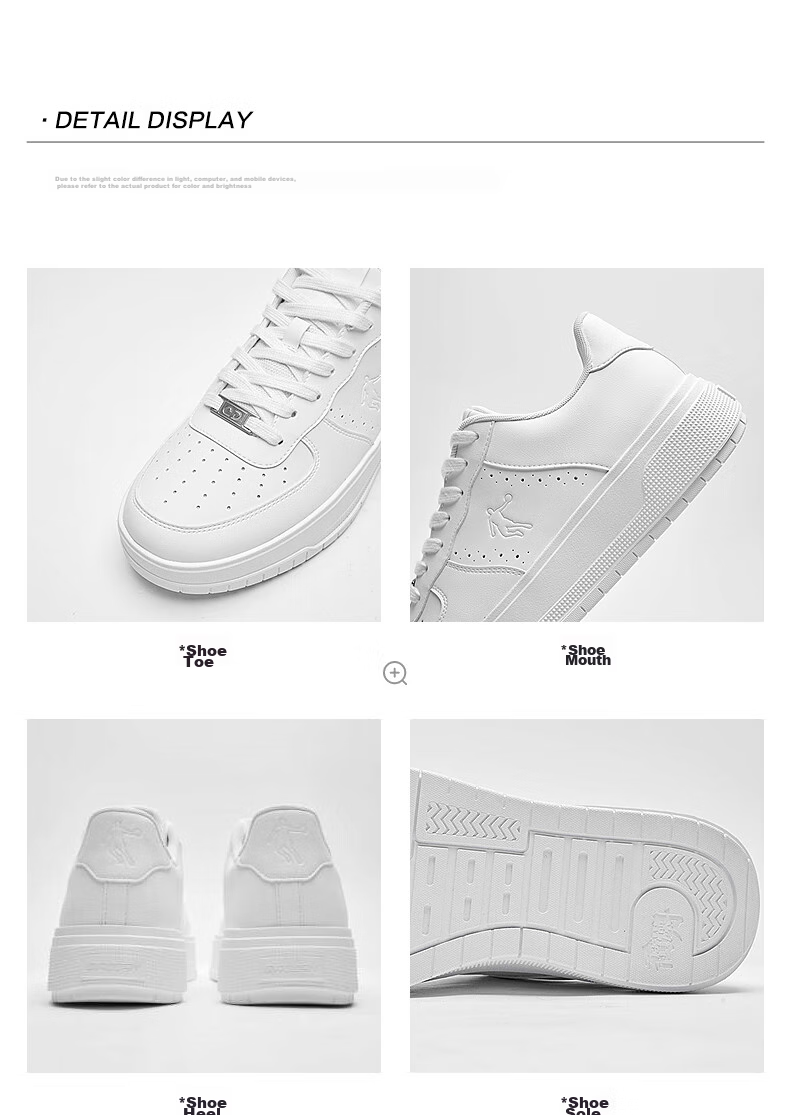 QIAODAN Five-Centimeter Men's Sneakers, Low-Top White Shoes, Trendy Versatile Thick-Soled Height-Increasing Casual Sports Shoes 46