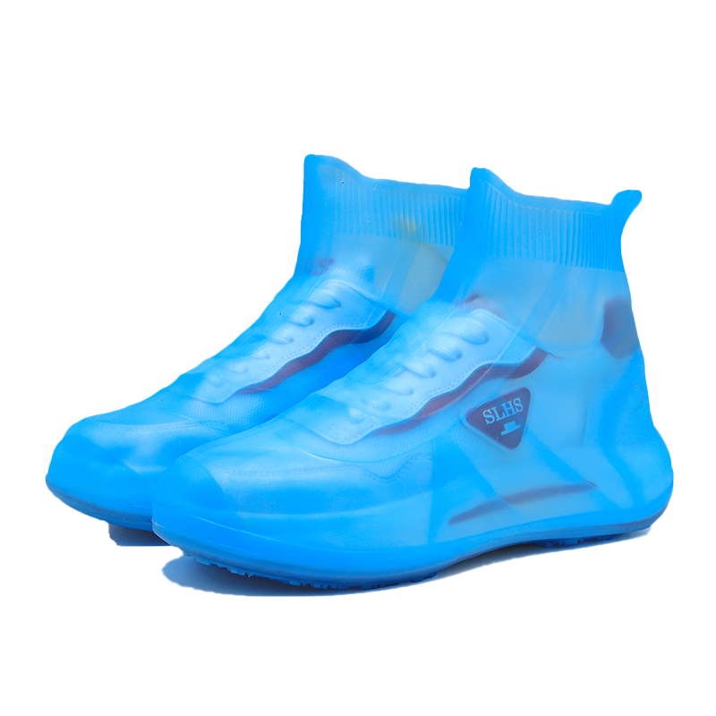 Huili Rain Shoe Covers, Silicone Non-Slip Thickened, for Men Women Children, Waterproof Rain Boots, HL2685 Blue Size L