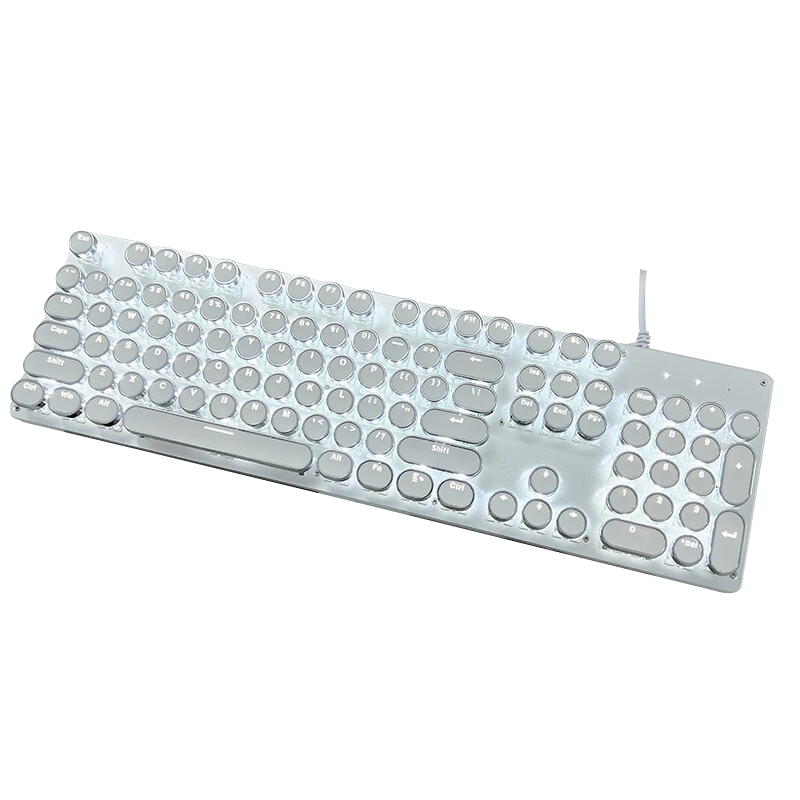 EWEADN TK100 Punk Mechanical Keyboard Gaming Wired Desktop Computer Laptop External Office Typing Retro Peripheral PUBG 104 Keys White with White Backlight And Brown Switches