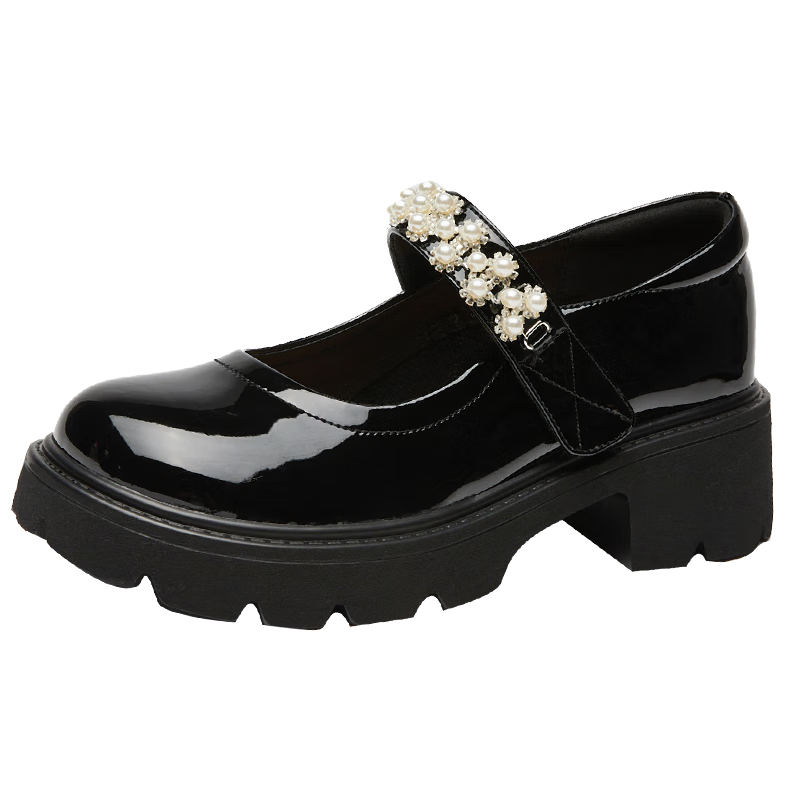 DAPHNE Mary Jane Shoes for Women, Thick-Soled Academic Lolita Women's Shoes, Chunky Heel Leather Shoes, JK Single Shoes for Women, 4622404008, Black, Size 36
