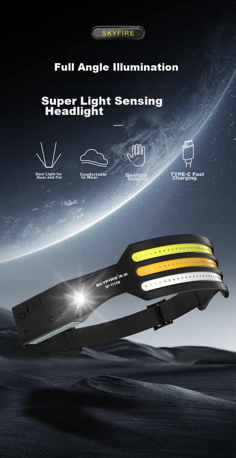 SkyFire Headlamp with Ultra-Long Battery Life, Rechargeable, Head-Mounted LED High-Brightness Outdoor Lighting, Motion-Sensing Night Fishing Light 1