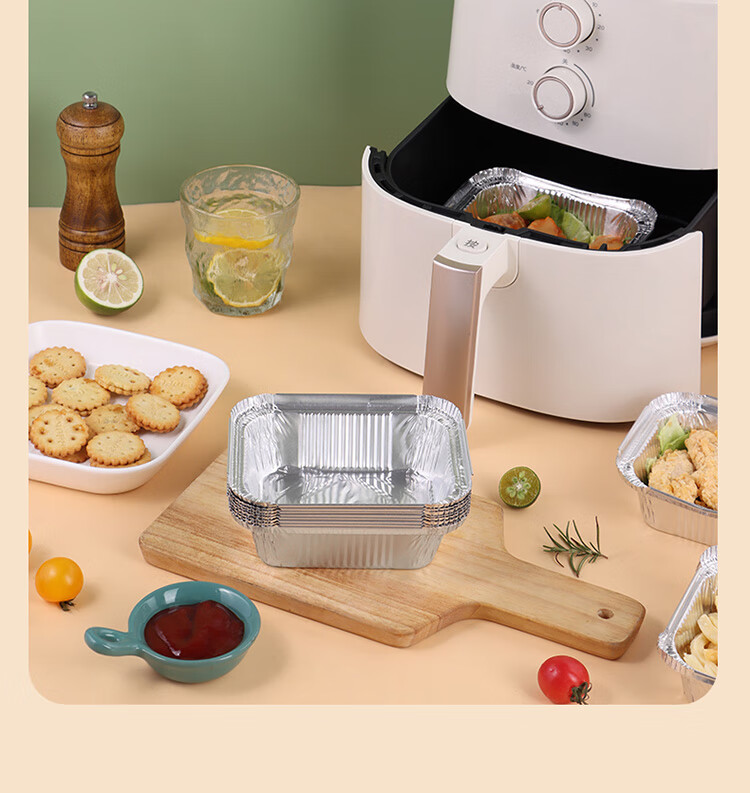 BJ Air Fryer Aluminum Foil Trays, 14.5*11.5 Cm, Disposable Takeout Boxes for Barbecue And Camping, Oven Liners, 20 Pieces 2