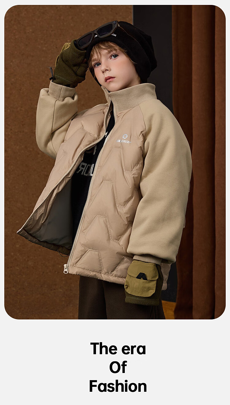 ASK JUNIOR Boys' Down Jacket Autumn Winter Warm 90% Down Raglan Sleeve Zip-up Coat Black 160cm 44