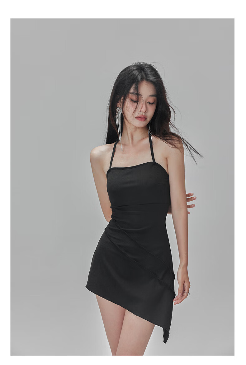 OMOM Women's Swimsuit Summer One-Piece Dress Style Sexy Slimming Tummy-Covering Hot Spring Conservative Plus Size Swimwear Black M (Recommended for 88-98 Jin) 12
