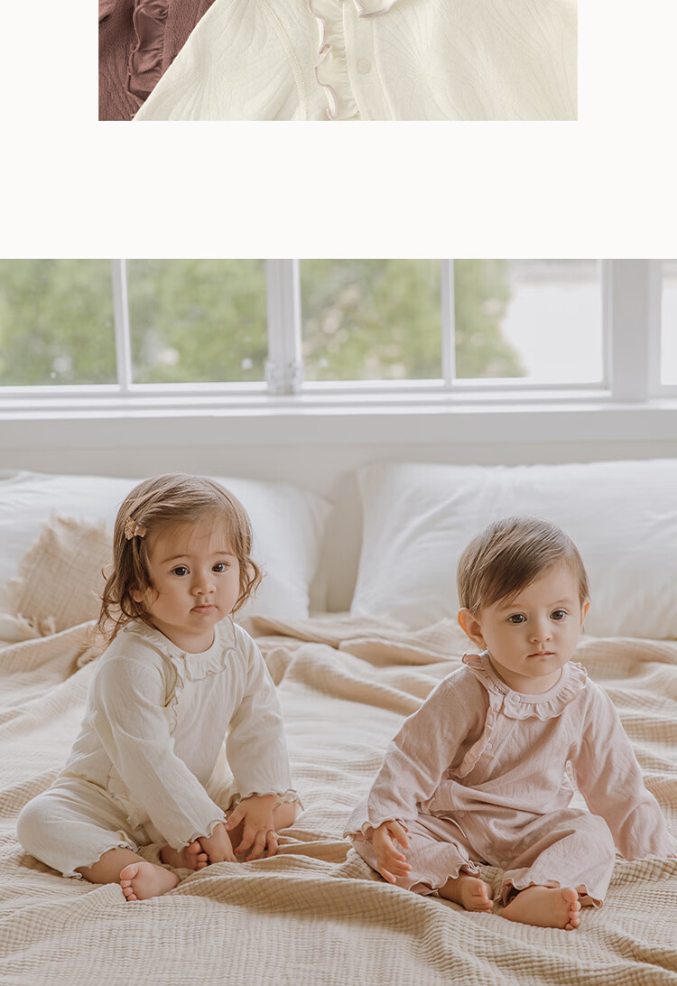 Guaiqixiong Infant Pure Cotton Onesie for Spring And Autumn, Long-Sleeve Seamless Romper for Baby Girls, Home Bodysuit, Crawling Suit, Base Layer, Spring Outfit, Pajamas 4