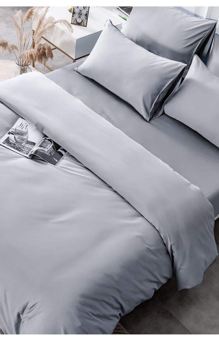 One's Member 50-Count A-Class Pure Cotton Xinjiang Long-Staple Cotton Bedding Set: Duvet Cover, Bed Sheet, Pillowcases, And Bed Skirt - Bed Sheet Style - 1.8m - Prussian Blue 8