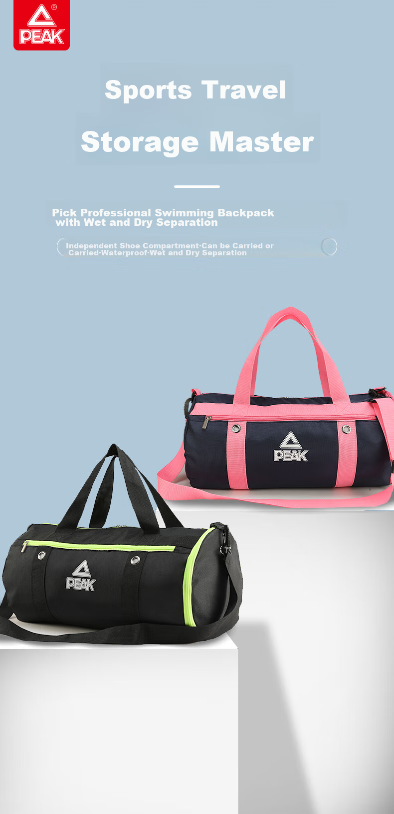 PEAK Swimming Bag, Sports Fitness Dry-Wet Separation Storage Bag, Large Capacity Travel Crossbody Handbag, Unisex Multifunctional Waterproof Swim Bag, YS42105 Navy Blue 1