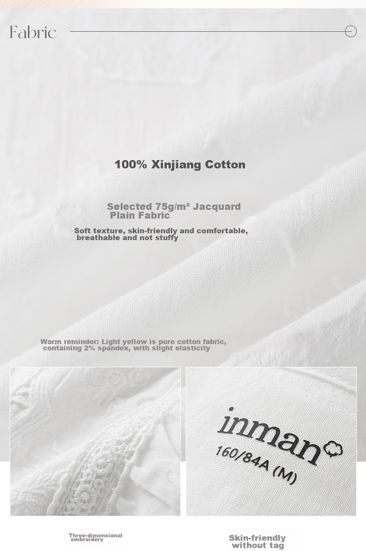 INMAN INMAN Lace Pure Color V-Neck Blouse, 2026 Summer New Arrival, Puff Sleeve Short-Sleeve Top, Pearl White, XL 8