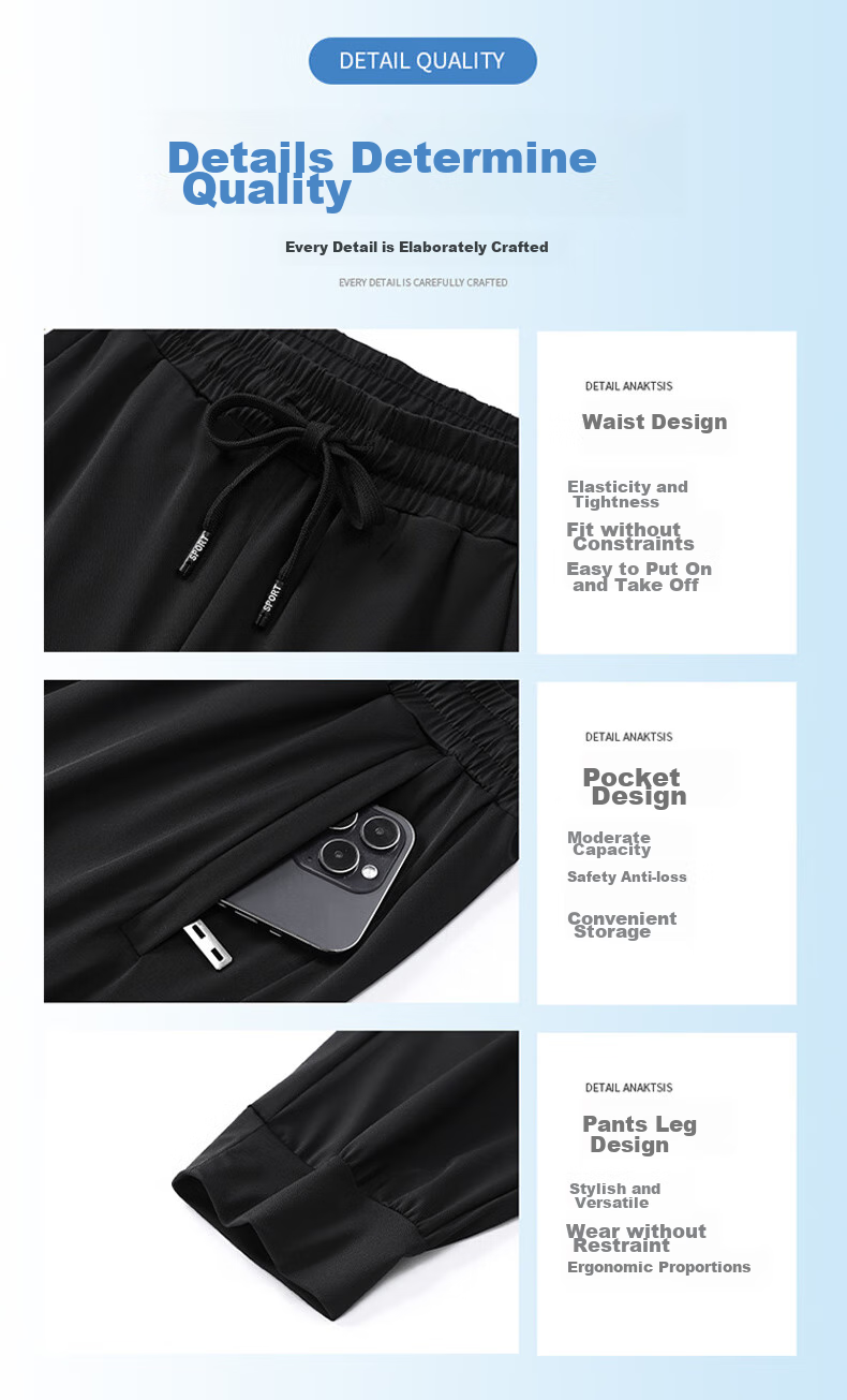 JEEP SPIRIT Casual Pants, Summer Ice Silk Straight-Leg Quick-Dry Sports Pants, Lightweight Breathable Loose-Fitting, Dark Gray Straight-Leg, 2XL 8