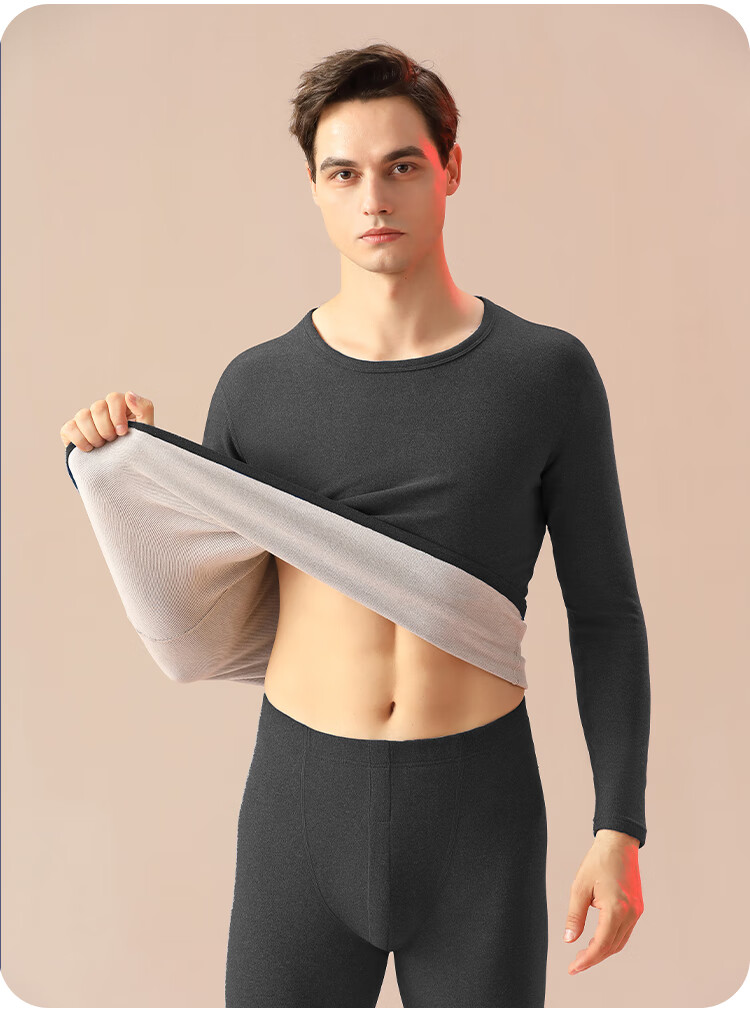 Hengyuanxiang Thermal Underwear for Men, Modal with Cashmere And Silk, Autumn Top And Bottom Set, Fleece-Lined, 4XL 19
